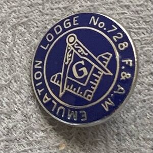 VTG Masonic Lodge Pin "Emulation Lodge No. 728 F. & A. M." Silver Plate & Enamel